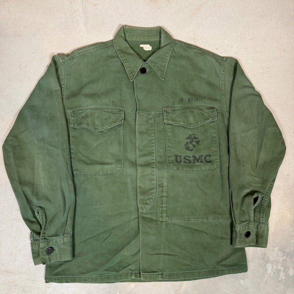 Vintage 1960 USMC OG-107 Utility Coat Martin Mfg Co Olive Green Cotton Sateen